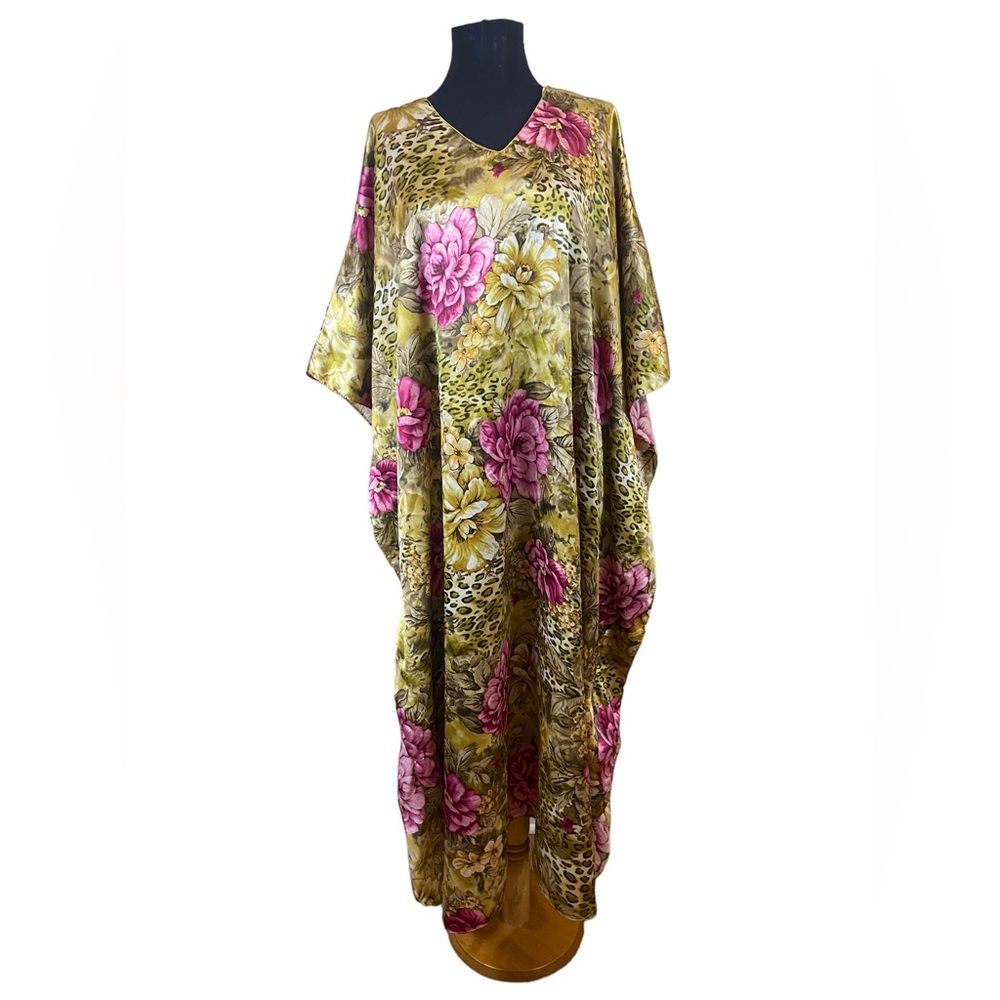 Vintage Sante Classics 70’s/80’s Gold Leopard Print Roses Kaftan Caftan Boho
